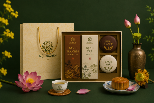 Set trà quà tặng bánh trà chín